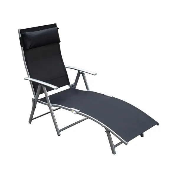 Outsunny Gartenliege Garten Metall Stoff 137 X 63, 5 X 100, 5 Cm, Liegestuhl Mit 7-Fach Verstellbare Rückenlehne, 1 St., Strandliege Mit Kopfkissen, thumbnail