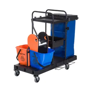 Homcom Schoonmaakwagen Reinigingswagen Veegwagen Systeemwagen Met 4 Wielen 2 Emmers 720-008