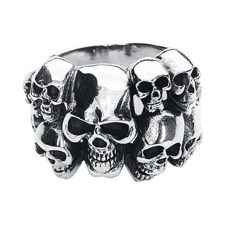 EtNox Hard And Heavy Skulls Ring Silberfarben
