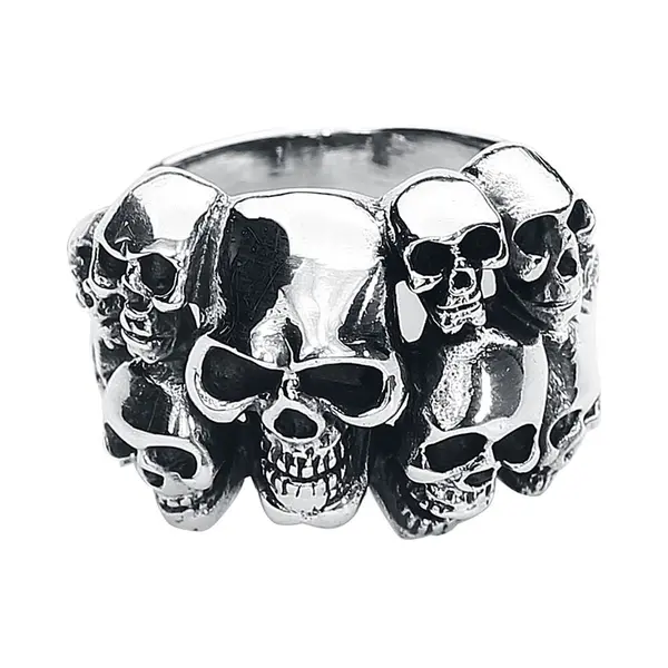 EtNox Hard And Heavy Skulls Ring Silberfarben thumbnail