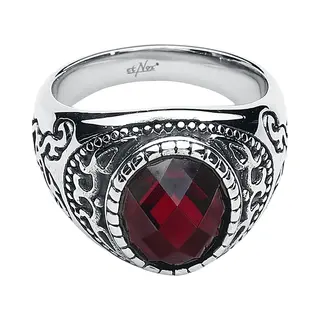 EtNox Hard And Heavy - Gothic Ring - Dark Ruby - Zilverkleurig-rood