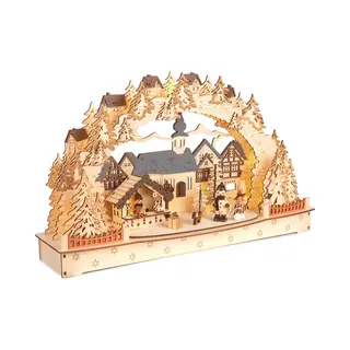 Brubaker 3D Lichtboog, Led-lichtboog, Groot Kerstdorp 2024, Kerstverlichting Van Natuurlijk Hout, 27 X 45 X 12 Cm, Handbeschilderde Figuren,
