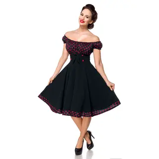 Belsira Off-The-Shoulder Swing Dress Midi Dress Black Red