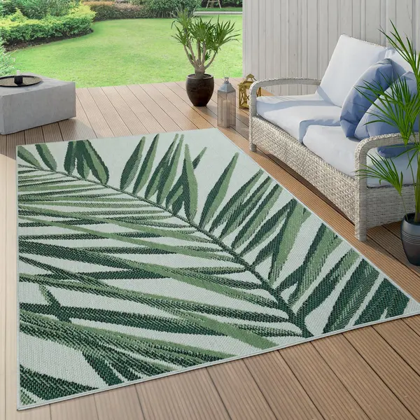 Paco Home - Outdoor Teppich Wetterfest Balkon Palmen Dschungel Florales Boho Muster Grün 120 Cm Rund, Grün 4 thumbnail