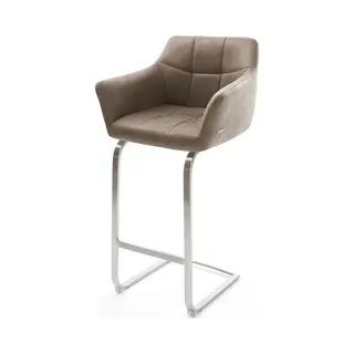 Delife Barstuhl Yulo-Flex Vintage Taupe Freischwinger Flach Edelstahl