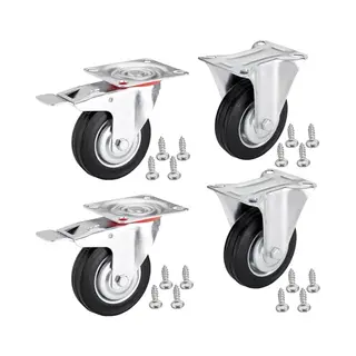 Set Van 4 Sotech Meuberwiel Ø 75 Mm (2 Wielen Zwenkbaar, 2 Wielen Met Vastzetter) Hoogte 96 Mm, Montageplaat 80 X 67 Mm Draagvermogen Tot 280 Kg
