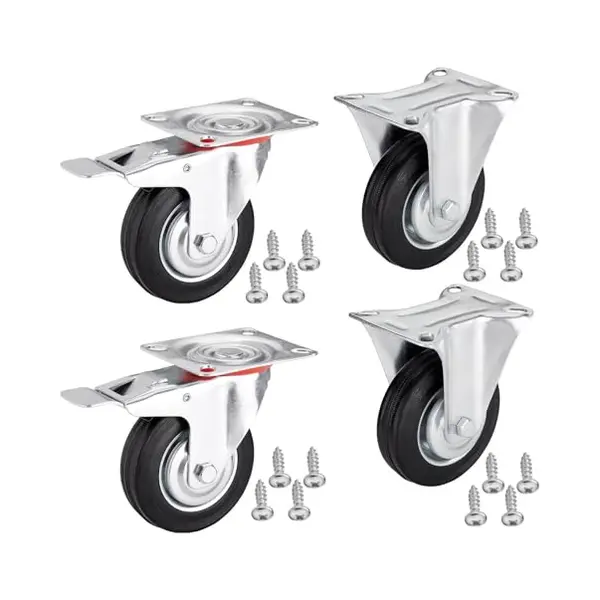 Set Van 4 Sotech Meuberwiel Ø 75 Mm (2 Wielen Zwenkbaar, 2 Wielen Met Vastzetter) Hoogte 96 Mm, Montageplaat 80 X 67 Mm Draagvermogen Tot 280 Kg thumbnail