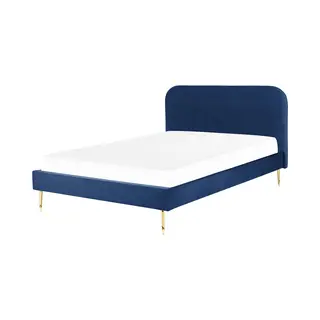 Beliani Flayat - Tweepersoonsbed - Marineblauw - 160 X 200 Cm - Fluweel