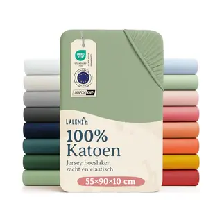 Laleni Jersey Baby/Kind Hoeslaken - Actief Ademend - Oeko-Tex Certificeerd - Babybed, Wieg, Kinderbed 55 X 90 X 10cm, Zomer Groen
