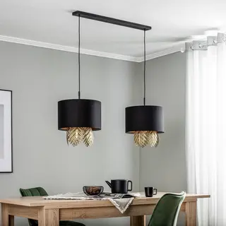 Lucande - Hanglamp - 6lichts - Stof, Strijkijzer - H, 39.4 Cm - E27 - Zwart, Goud