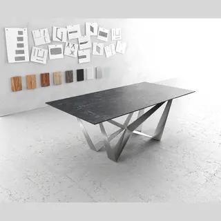 Delife Esstisch Edge 200x100cm Keramik Laminam®Nero Greco Anthrazit Spider Flachstahl Edelstahl