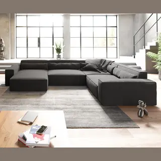 Delife Wohnlandschaft Sirpio Xl 360x260 Cm Mikrofaser Schwarz Recamiere Variabel