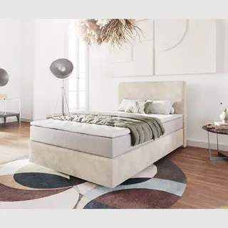 Delife Boxspringbed Dream-Well Cord Beige 120x200 Cm Met Pocketveringmatras En Topper