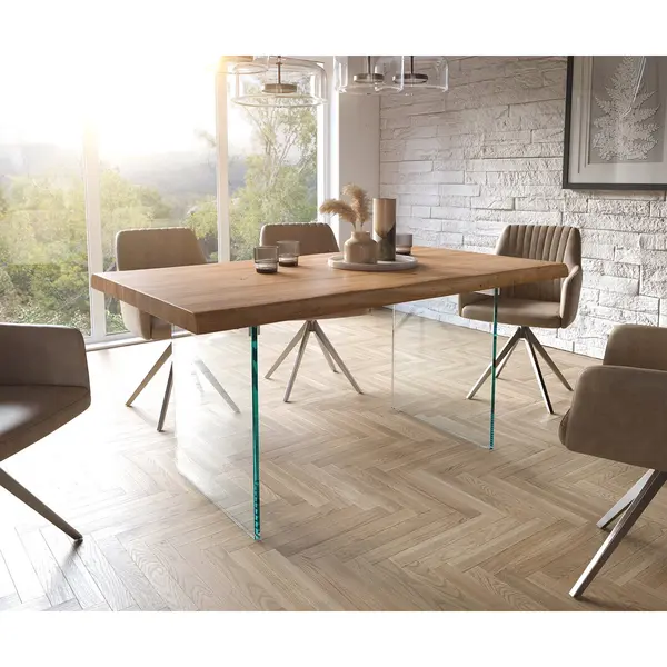 Delife Esstisch Edge 160x90 Xl Akazie Natur Glas Live-Edge thumbnail