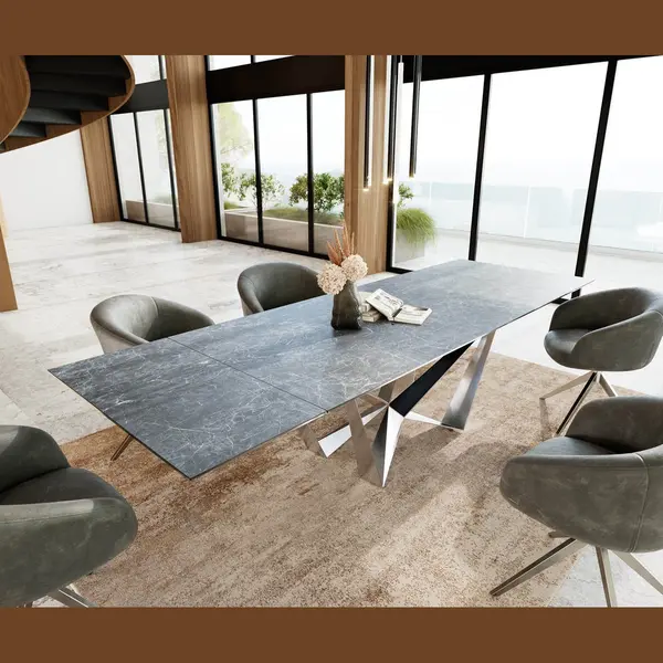 Delife Eetkamertafel Edge Keramiek Laminam®Nero Greco Grijs 200-300x100 Spider Vlak Staal Rvs Uitschuifbaar thumbnail