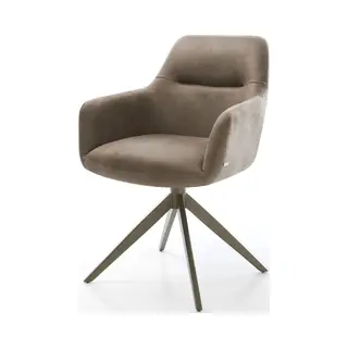 Delife Drehstuhl Pejo-Flex Mikrofaser Taupe Vintage Kreuzgestell Breit Effektfinish Titan 360° Drehbar Taschenfederkern