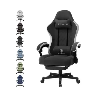Gtplayer Gaming Stuhl, Ergonomisch, Gaming-Stuhl, Stoff, Verstellbare Armlehne, Mit Fußstütze, 150kg Maximale Tragfähigkeit, Schwarz