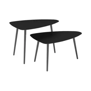 Outsunny Salontafels, Set Van 2 Stalen Balkontafels, Weerbestendig, Geometrisch Design, Voor Buiten, Tuin, Terras, Balkon, Zwart