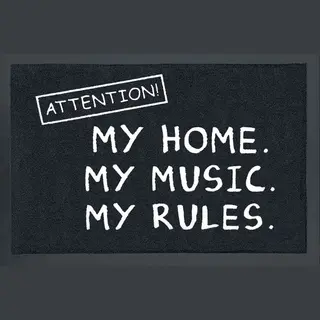Sprüche Attention! My Home. My Music. My Rules. Fußmatte Schwarz