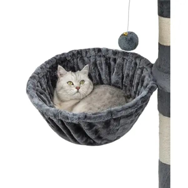 Lionto Krabpaal Met Hondenhok En Pluche Bal, Hoogte 65 Cm, Middelgrote Boom Met Robuuste Sisal En Pluche, Comfortabel Ligoppervlak, Geschikt Voor thumbnail