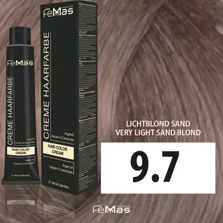 FemMas Haarfarbe Lichtblond Sand 9.7 I Creme Haarfarbe Mit Arganöl, Keratin & Ceramiden I Als Dauerhafte Haarfärbung Oder Tönung Für Strahlende,