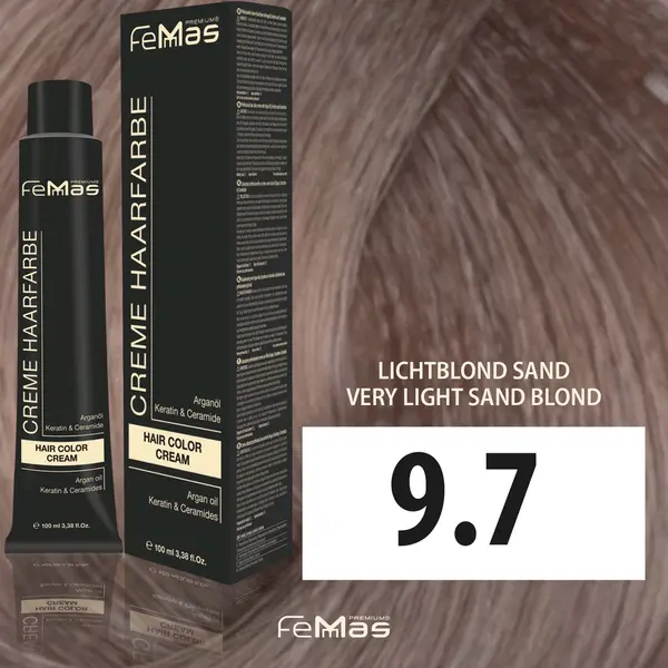 FemMas Haarfarbe Lichtblond Sand 9.7 I Creme Haarfarbe Mit Arganöl, Keratin & Ceramiden I Als Dauerhafte Haarfärbung Oder Tönung Für Strahlende, thumbnail