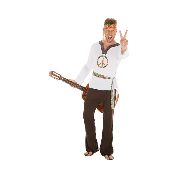 Dressforfun Herrenkostüm Hippie Jimmy | Shirt Mit Peace-Zeichen | Schlaghose Mit Gummiband | Inkl. Haarband Und Bindegürtel (M | Nr. 300953) thumbnail