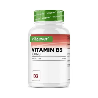 Vit4ever Vitamin B3 (Niacin) - 500 Mg Nicotinamid - 365 Tabletten - Hochdosiert - Flushfree - 12 Monatsvorrat - Ohne Unerwünschte Zusätze - Vegan