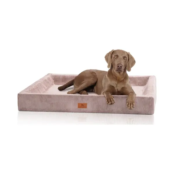 Knuffelwuff Orthopädisches Hundebett Aus Cord Mit Handwebcharakter Santiago M-L 85 X 65cm Rosa - Abnehmbarer Bezug - Waschbar - Für Große, thumbnail