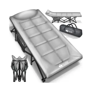 Tillvex® Campingbett Klappbar Mit Tragetasche Bis 200 Kg | Campingliege Extra Breit | Feldbett Karpfenliege Für Outdoor & Indoor | Klappbett