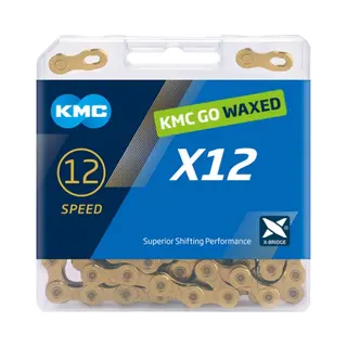 Fahrrad Kette, Kmc Fahrradkette, X12 Ti-N Gold, 1/2" X 11/128", 126 Glieder, 12-fach, Waxed, Gold