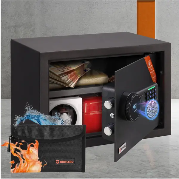 Brihard Family Biometrische Kluis, 25 X 35 X 25 Cm, Met Vuurvaste Tas, Veilige Kist Met Vingerafdruk, 20 L, Afneembaar Rek, Ideaal Voor Geld, thumbnail