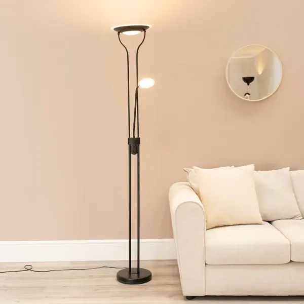 Valuelights Beata Integrated Led Uplight Floor Lamp With Task Reading Side Lamp In Black thumbnail