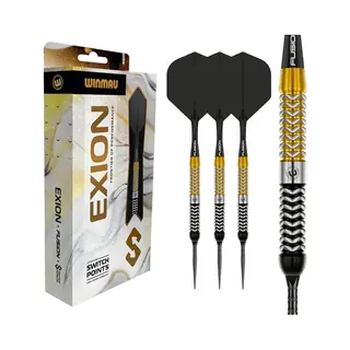 Winmau Darts - Exion– Professional 90% Tungsten Darts Set | Switch Point Tech | Onyx & Gold Parallel Barrels | 2x Interchangeable Points (Wave &
