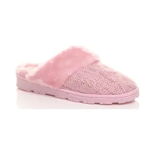Ajvani Flat Heel Mule Glitter Cable Knit Slippers In Pink