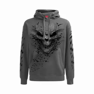 Spiral Bat Skull Hoodie Grey