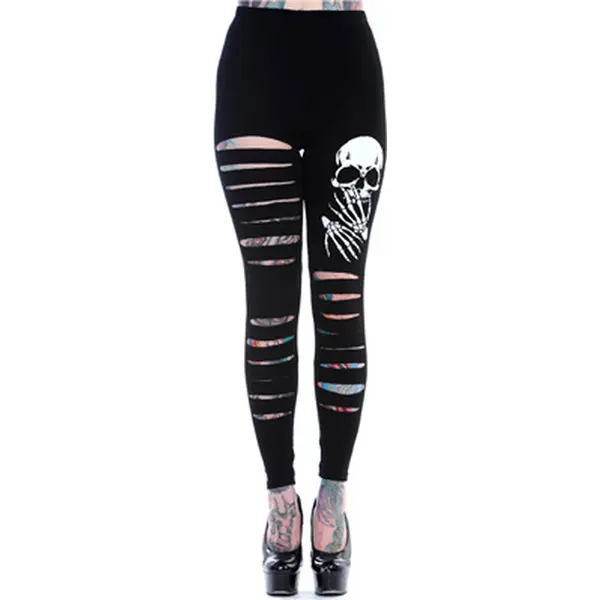 Banned - Gothic Legging - Slashed Skull - S Tot Xl - Voor Vrouwen - Zwart thumbnail