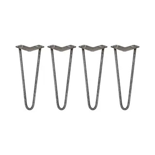 Monstershop 4 X 14" Hairpin Legs - 2 Prong - 12Mm - Raw Steel In Silver