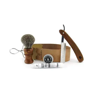 Jag Shaving Scheerset - 5-delige Scheerset - Duurzaam - Scheerset - Houten Scheerkwast - Scheermes - Leren Riem - Schurende Pasta - Aluinstaaf - Echte