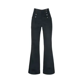 Voodoo Vixen Blith Black Corduroy High-Waisted Trousers Frauen Stoffhose Schwarz S