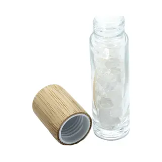 Kdmd Gemstone Essential Oil Roller Bottle - Rock Quartz - Wooden Cap In White