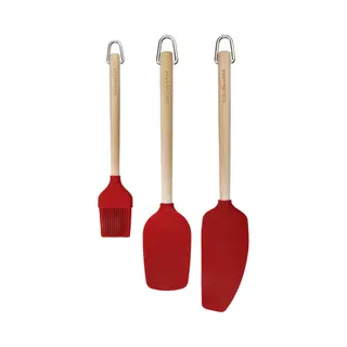 KitchenAid 3pc Birchwood Baking Set With Pastry Brush, Spoon Spatula And Mixer Spatula, Red