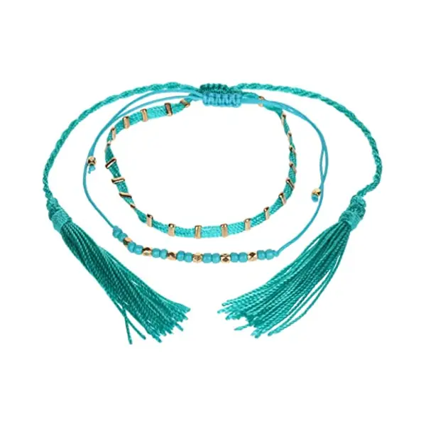 Stands Out, Supplying Outstanding Gifts Aloha Girls Womens Turquoise And Gold Braided Beaded Anklet Ankle Bracelet Adjustable Beach Bead Foot thumbnail