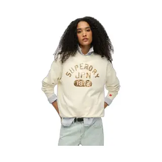 Superdry Damen Locker Geschnittenes Sweatshirt Mit Verzierung Im College-Stil Creme 34