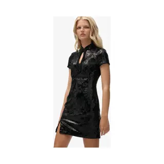 Superdry For Woman. W8012036A Mandarin Sequin Mini Dress Black (M), Casual, Party, Polyester, Short Sleeve