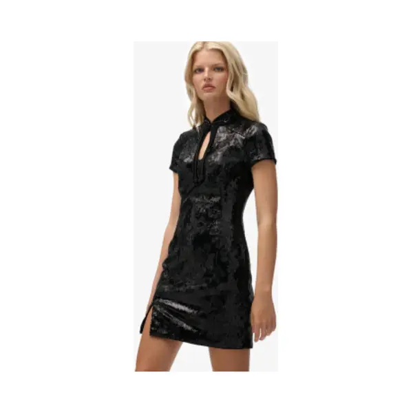 Superdry For Woman. W8012036A Mandarin Sequin Mini Dress Black (M), Casual, Party, Polyester, Short Sleeve thumbnail