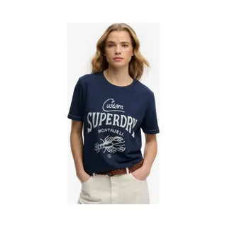 Superdryvoor Vrouwen. W1011872A Heritage Hamptons T-shirt Marine (S), Casual, Katoen, Korte Mouwen, Marineblauw