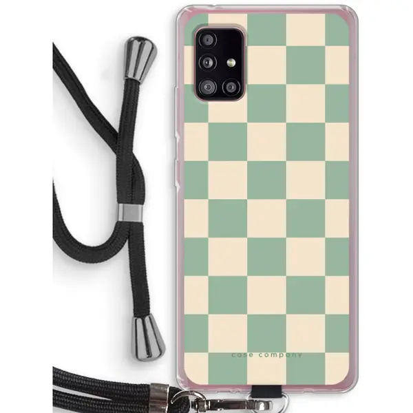 Case Company® - Hoesje Met Koord Geschikt Voor Samsung Galaxy A51 5G Hoesje Met Koord - Checkered Mint - Telefoonhoesje Met Zwart Koord - Bescherming thumbnail
