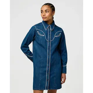Wrangler Piped Regular Fit Lang Mouw Jurk Blauw L Vrouw