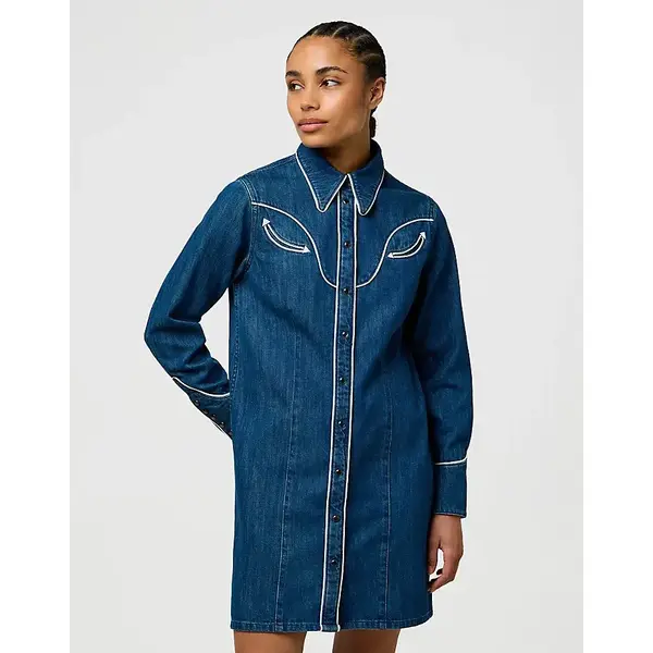 Wrangler Piped Regular Fit Lang Mouw Jurk Blauw M Vrouw thumbnail